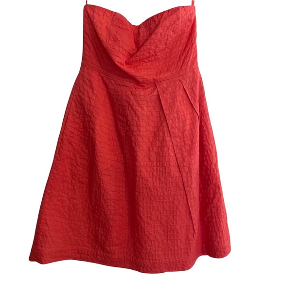 J Crew‎ Coral Strapless Dress Textired Eyelet A Line Lorelei Style Size 6 Resort - Picture 1 of 11